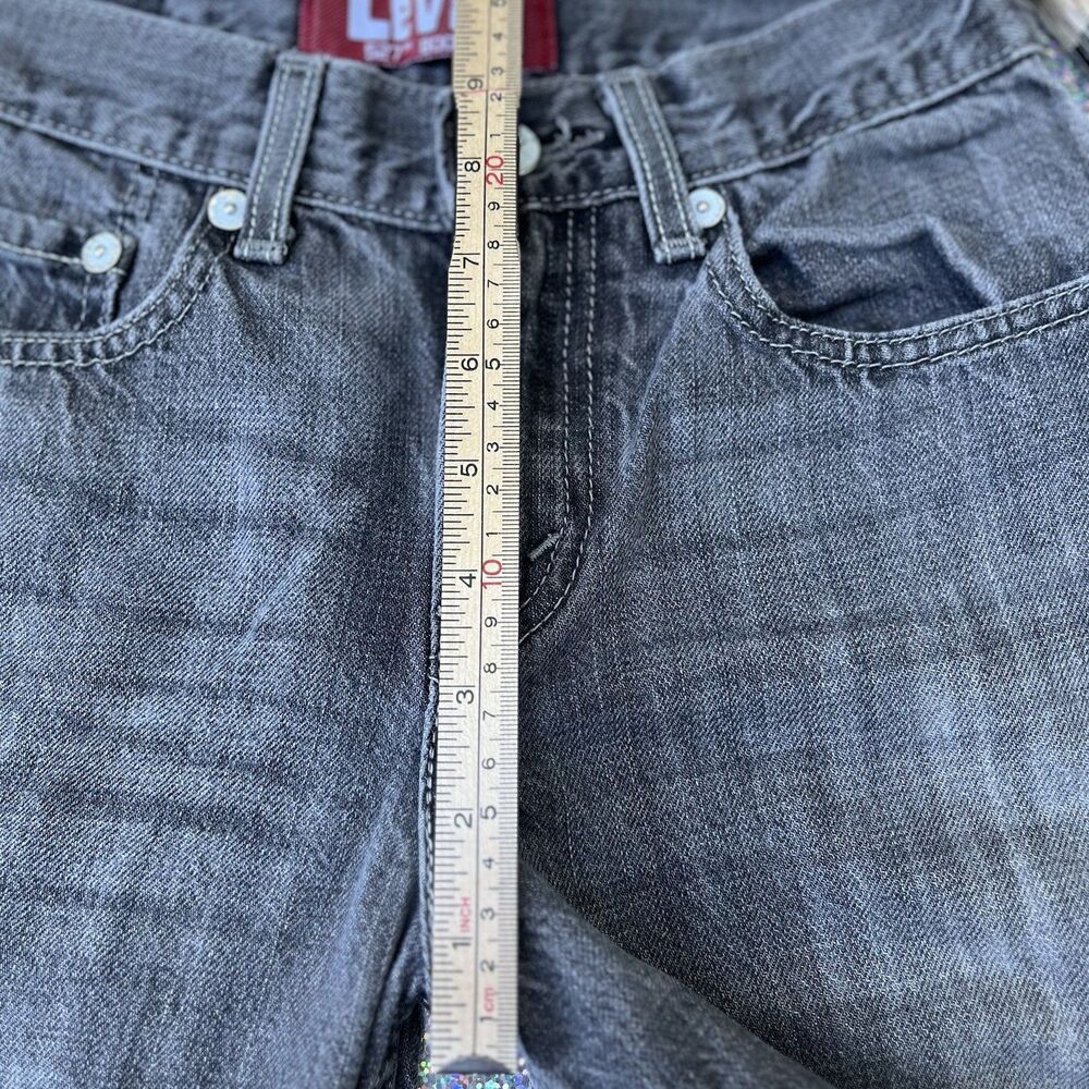 VTG Y2K Levis 527 Bootcut 100% Cotton Denim Jeans Boys 10 25x25 Black Faded - Picture 10 of 13